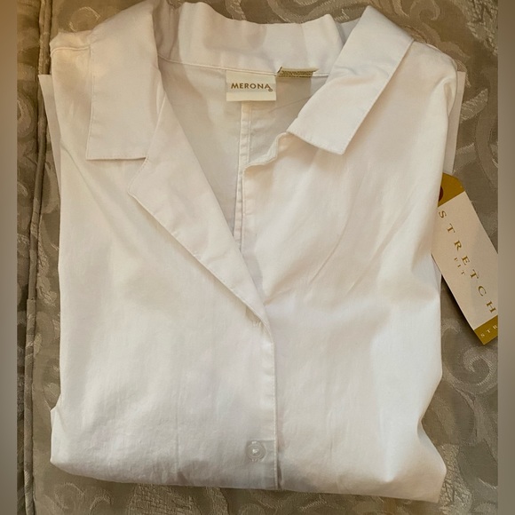 Merona NWT Women’s Blouse V Neck Solid White Button Down 3/4 Sleeve Size 20W - Picture 4 of 7